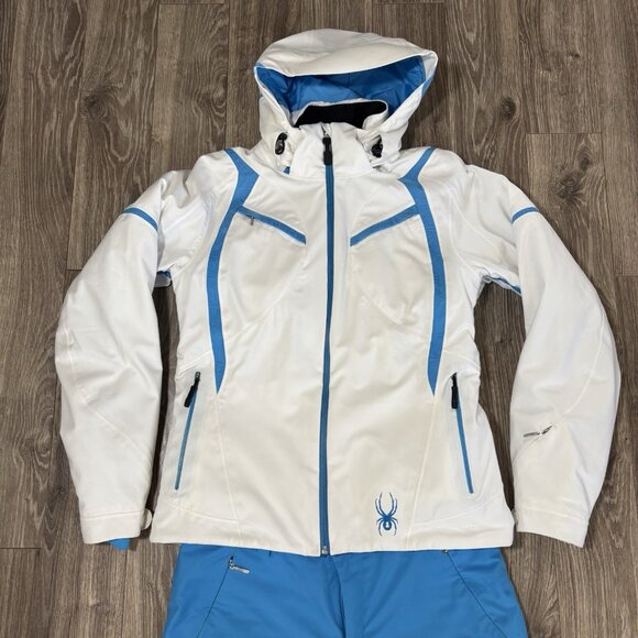 Spyder Womens Ski Jacket & Pants Set 10 White Blue Waterproof Insulated SnowSuit - Picture 2 of 16